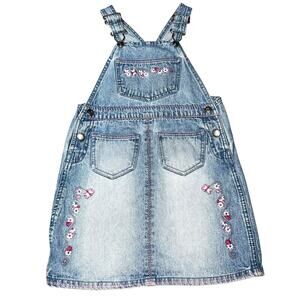 Vintage Disney Kids Denim overall embroidered floral dress girls size 4/5